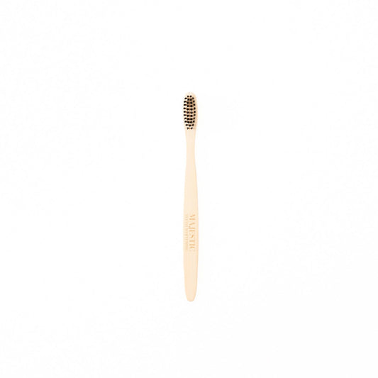 The toothbrush is made of natural material bamboo. Fine bamboo charcoal bristles absorb dental stains and fresh breath.